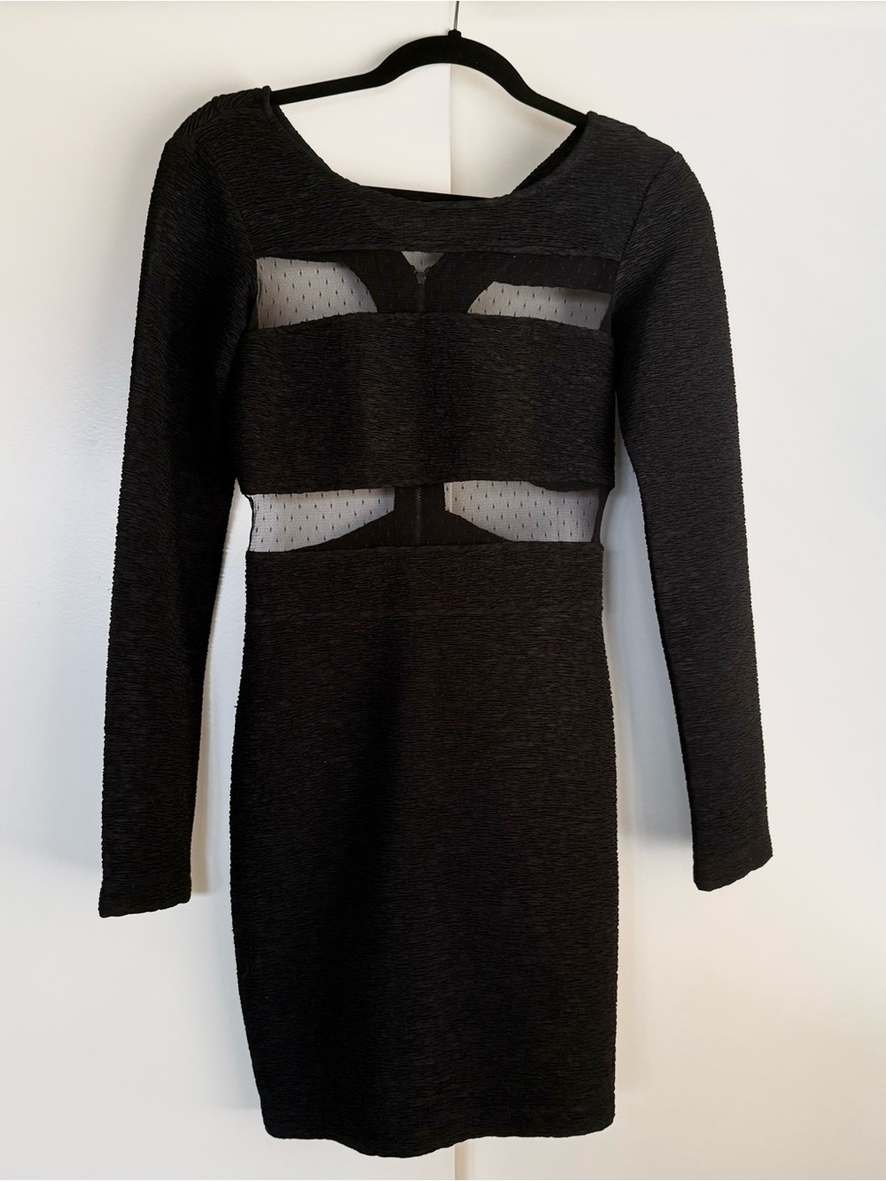 BCBGeneration Long Sleeve Black Mesh Cutout Dress Size 4